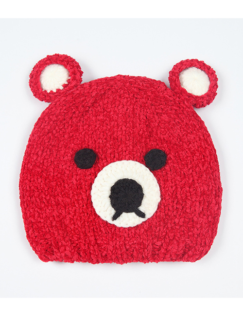 Fashion Red Cartoon Bear Decorated Warm Baby Hat