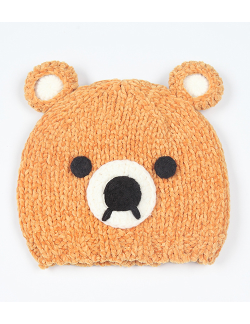 Fashion Yelloe Cartoon Bear Decorated Warm Baby Hat