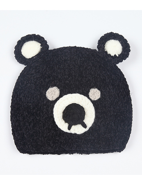 Fashion Black Cartoon Bear Decorated Warm Baby Hat