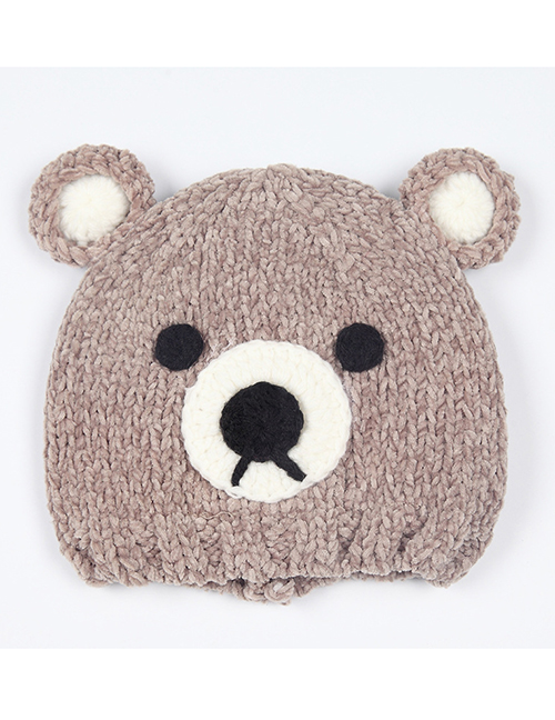 Fashion Khaki Cartoon Bear Decorated Warm Baby Hat