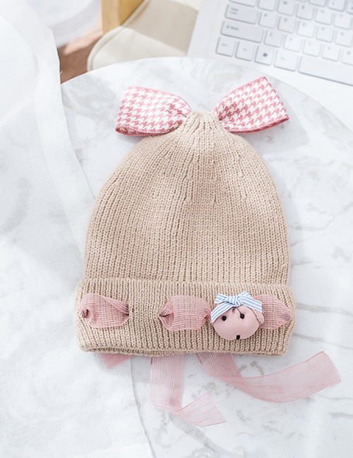 Fashion Beige Bowknot&bear Decorated Baby Hat