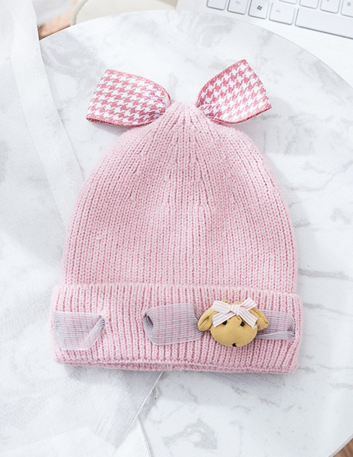 Fashion Pink Bowknot&bear Decorated Baby Hat