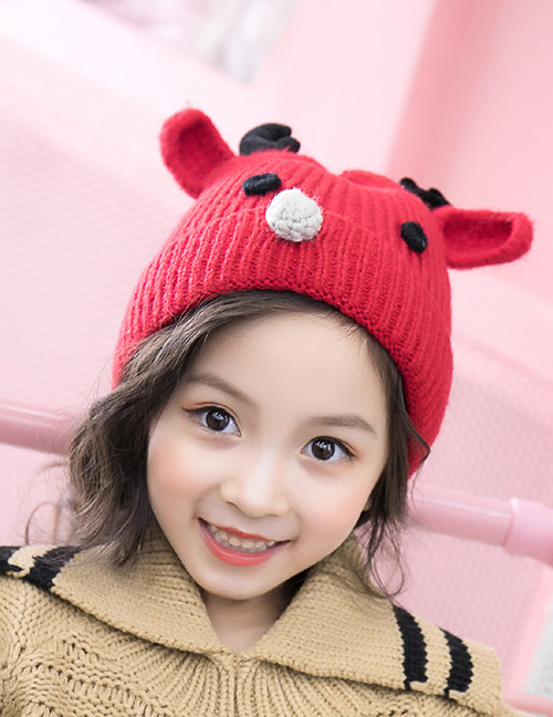 Fashion Red Cartoon Deer Decorated Baby Knitted Hat