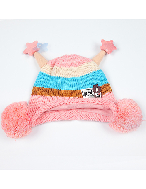 Fashion Pink Stripe Pattern Decorated Child Knitted Hat