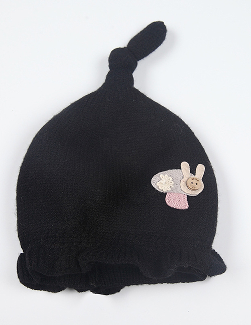 Fashion Black Mushroom Pattern Decorated Baby Knitted Hat