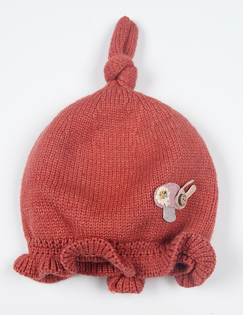 Fashion Dakr Pink Mushroom Pattern Decorated Baby Knitted Hat