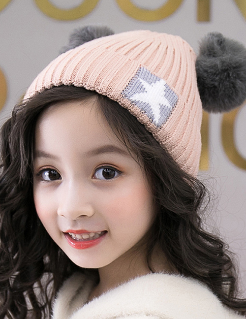 Fashion Light Pink Fuzzy Balls Decorated Child Knitted Hat