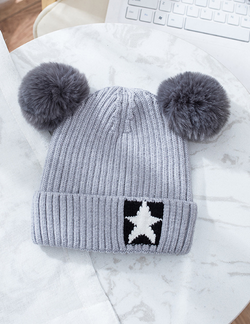 Fashion Light Gray Fuzzy Balls Decorated Child Knitted Hat