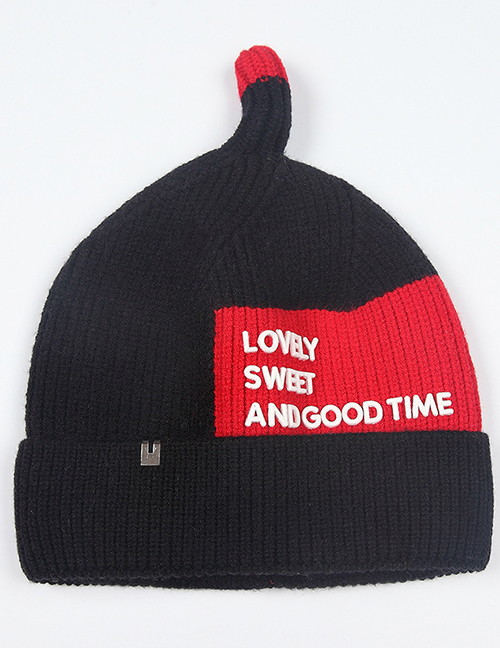 Fashion Black+red Letter Pattern Design Baby Knitted Hat