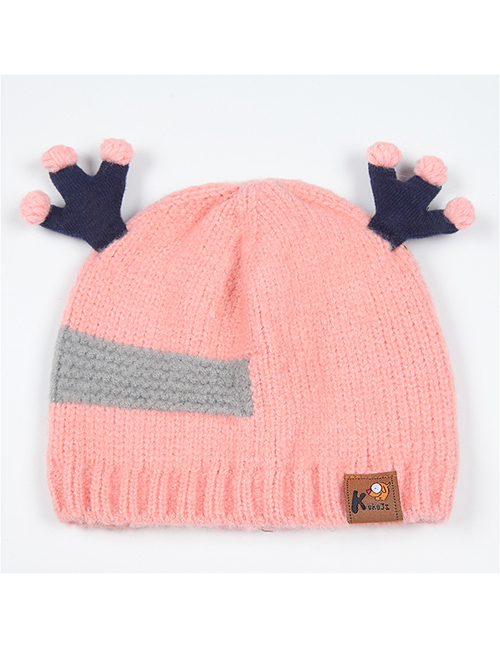Fashion Pink Antlers Shape Decorated Child Knitted Hat