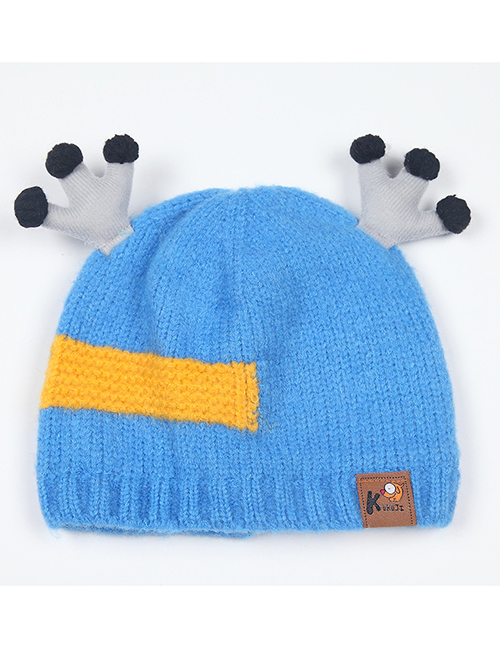 Fashion Blue Antlers Shape Decorated Child Knitted Hat