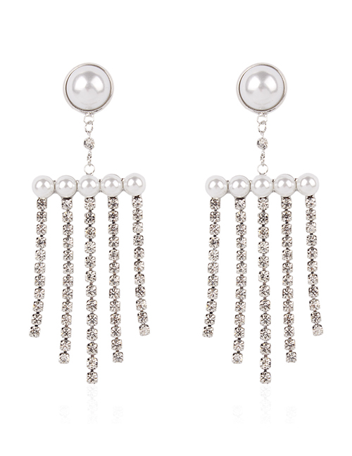 Elegant Silver Color Full Diamond&pearls Decorated Earrings