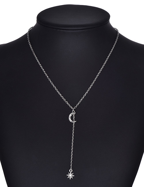 Fashion Silver Color Moon Pendant Decorated Long Necklace