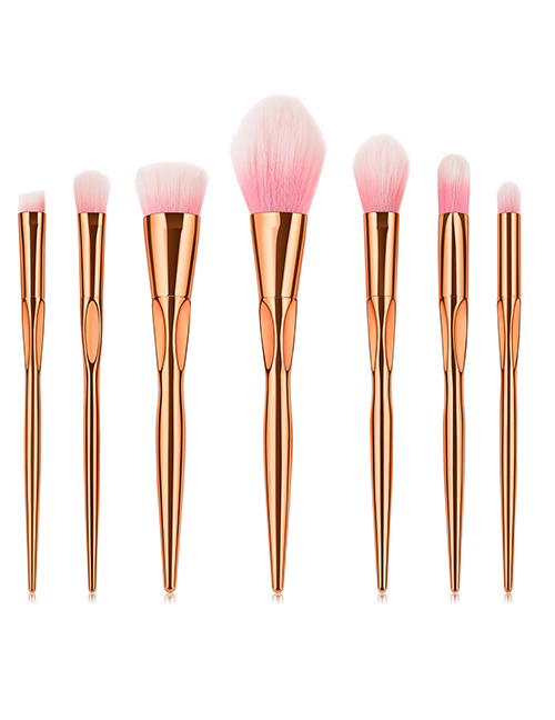 Fashion Rose Gold+pink Round Shape Design Cosmetic Brush(7pc)