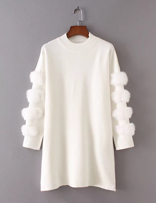 Sweet White Pure Color Design Round Neckline Sweater