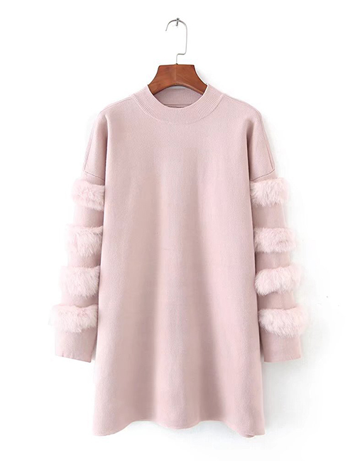 Sweet Pink Pure Color Design Round Neckline Sweater