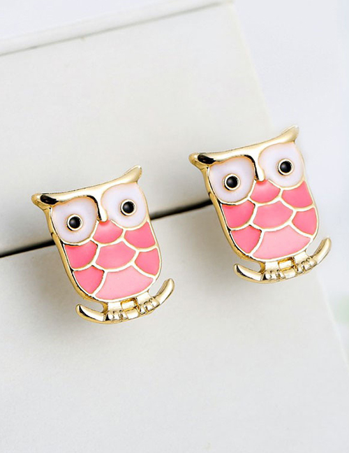 Fashion Pink Cartoon Owl Shape Design Earrings