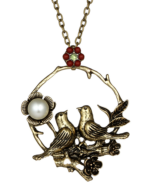 Fashion Gold Color Bird&flower Decorated Simple Necklace