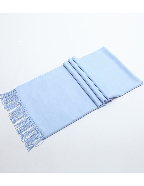 Fashion Blue Tassel Decorated Pure Color Scarf