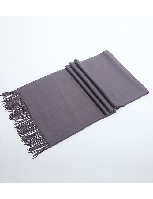 Fashion Dark Gray Tassel Decorated Pure Color Scarf