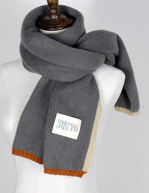 Fashion Gray Label Decorated Knitted Thicken Scarf