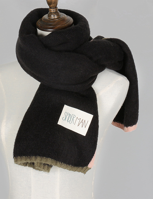 Fashion Black Label Decorated Knitted Thicken Scarf