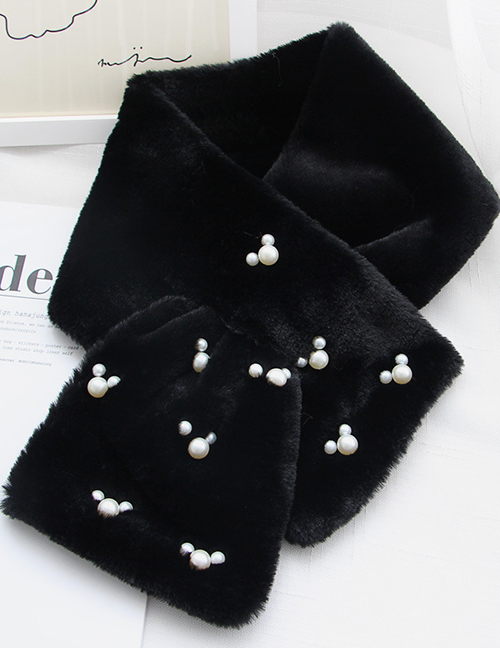 Fashion Black Pearls Decorated Pure Color Thicken Scarf