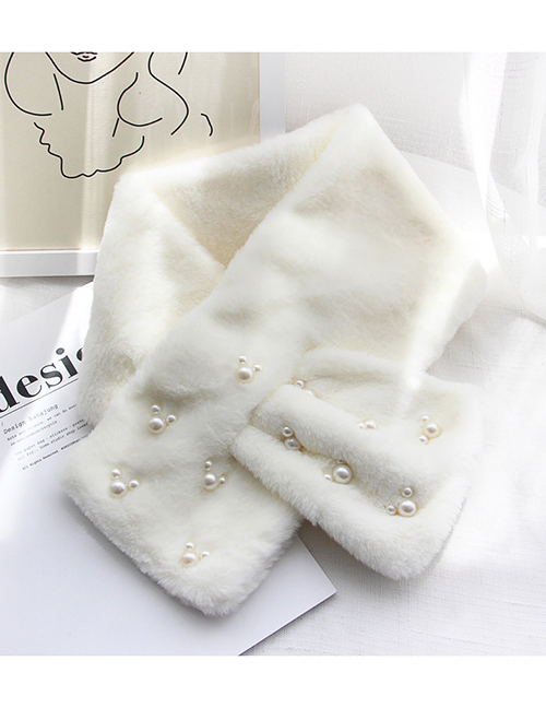 Fashion White Pearls Decorated Pure Color Thicken Scarf