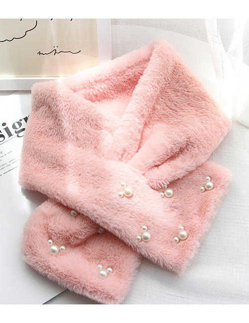 Fashion Pink Pearls Decorated Pure Color Thicken Scarf
