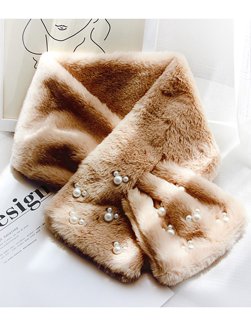 Fashion Coffee Pearls Decorated Pure Color Thicken Scarf