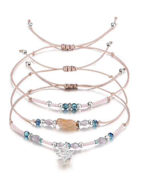 Fashion Pink Star&beads Decorated Bracelet((3pcs)
