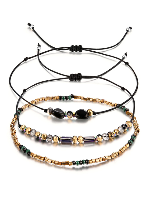 Fashion Black+brown Full Beads Decorated Bracelet((3pcs)