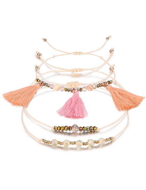 Fashion Beige+pink Beads&tassel Decorated Bracelet((3pcs)