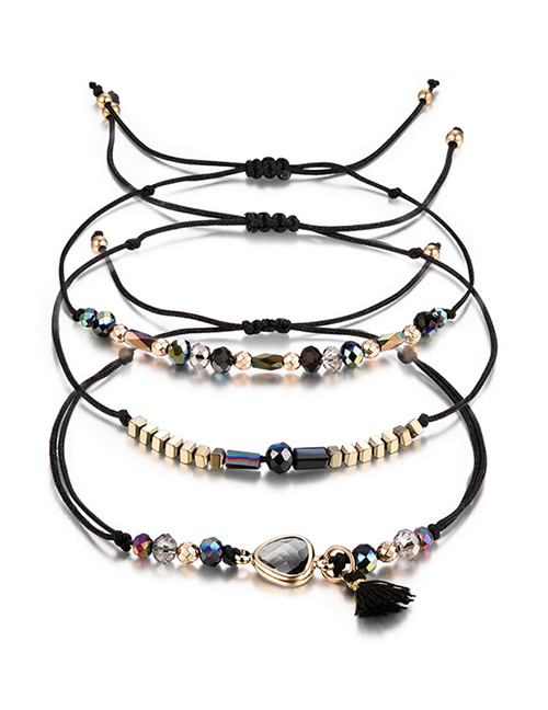 Fashion Black Beads&tassel Decorated Bracelet((3pcs)