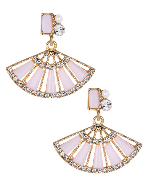 Fashion Light Pink Full Diamond Design Sector Shape Earrings