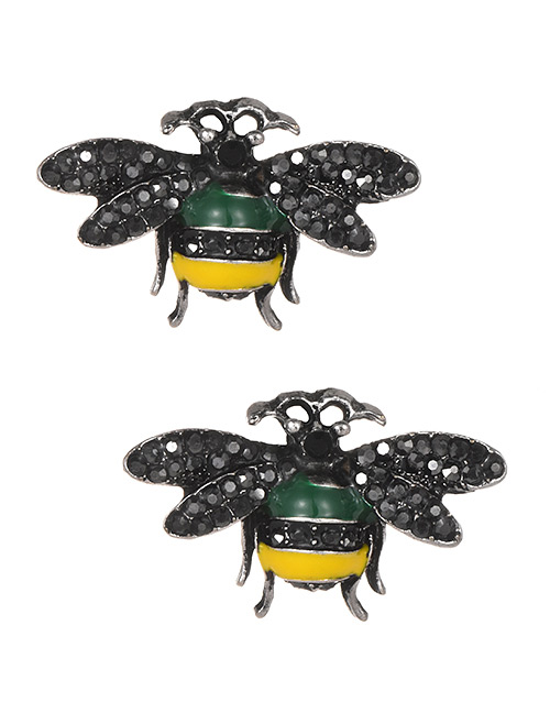 Fashion Yellow+green Bee Shape Design Color Matching Earrings