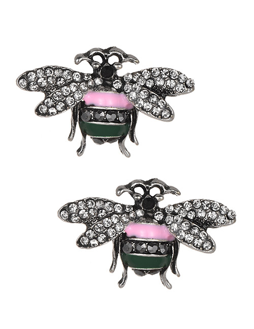 Fashion Pink+green Bee Shape Design Color Matching Earrings