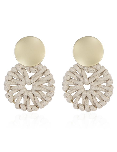 Fashion White Round Shape Design Weaving Earrings