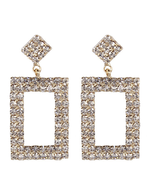 Fashion Gold Color Full Diamond Design Square Shape Earrings