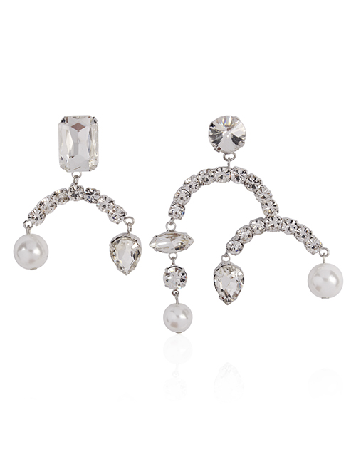 Fashion Silver Color Pearls&diamond Decorated Asymmetric Earrings