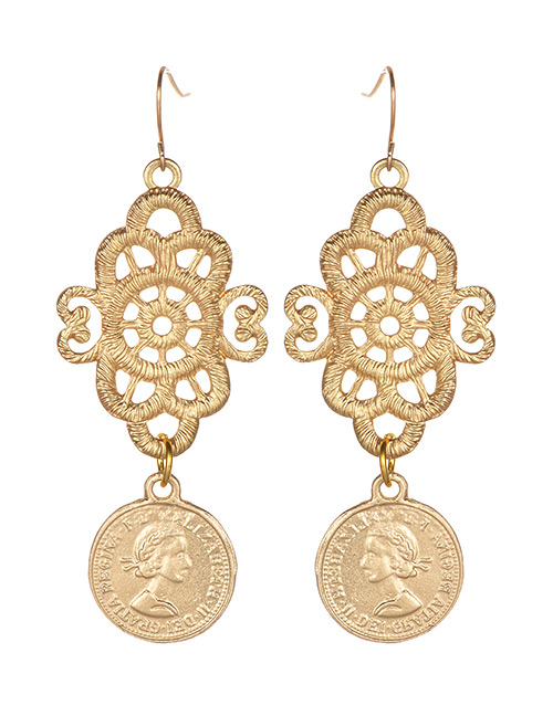 Fashion Gold Color Flower Decorated Long Earrings