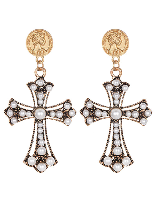 Fashion Antique Bronze Cross Shape Design Long Earrings