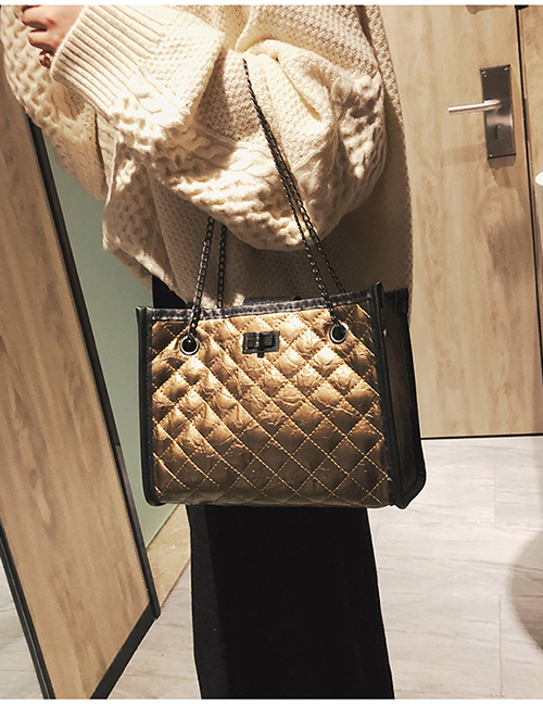 Fashion Champagne Grid Shape Design High-capacity Handbag