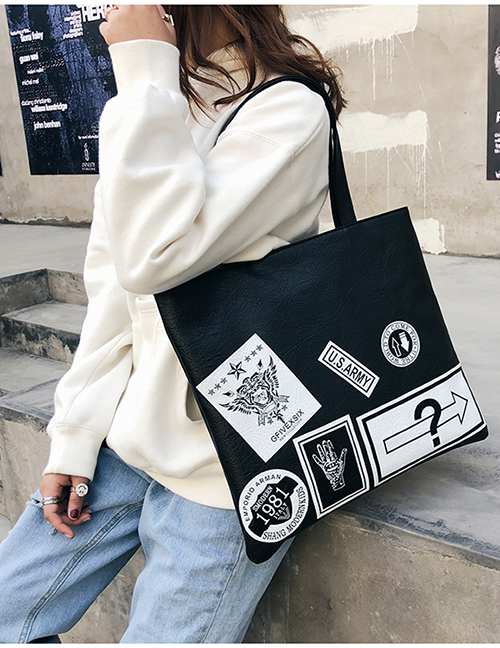 Elegant Black Cartoon Pattern Design High-capacity Bag