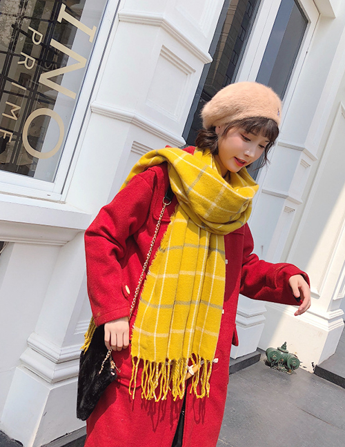 Fashion Yellow Grids Pattern Decorated Scarf