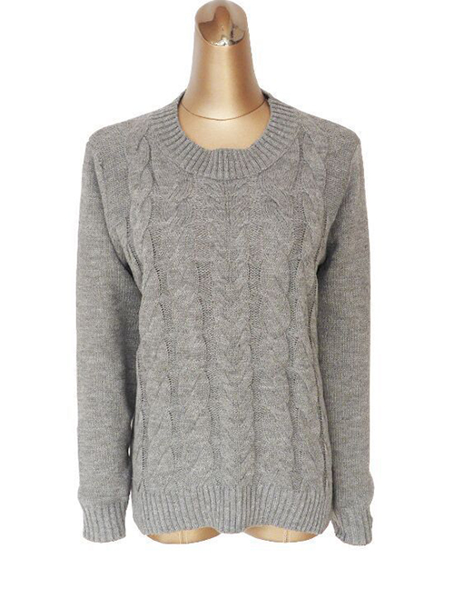 Elegant Gray Pure Color Design Long Sleeves Sweater