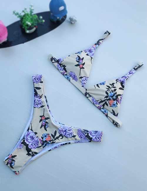 Sexy Multi-color Flowers Pattern Design Split Swimwear