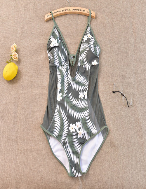 Sexy Olive V Neckline Design One-piece Swimwear