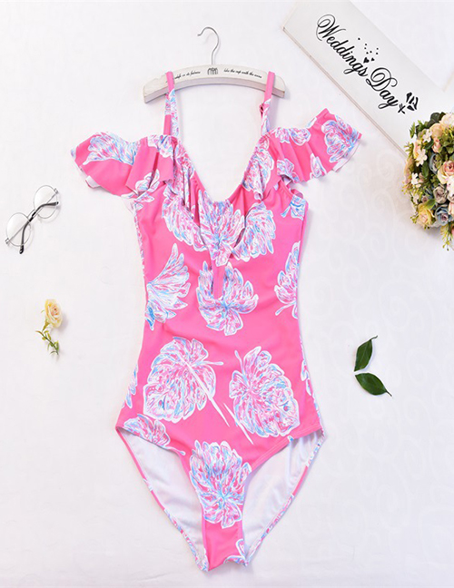 Sexy Pink Leaf Pattern Design One-piece Swimwear