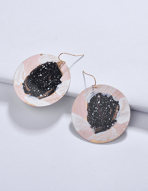 Fashion Black+light Pink Round Shape Decorated Earrings